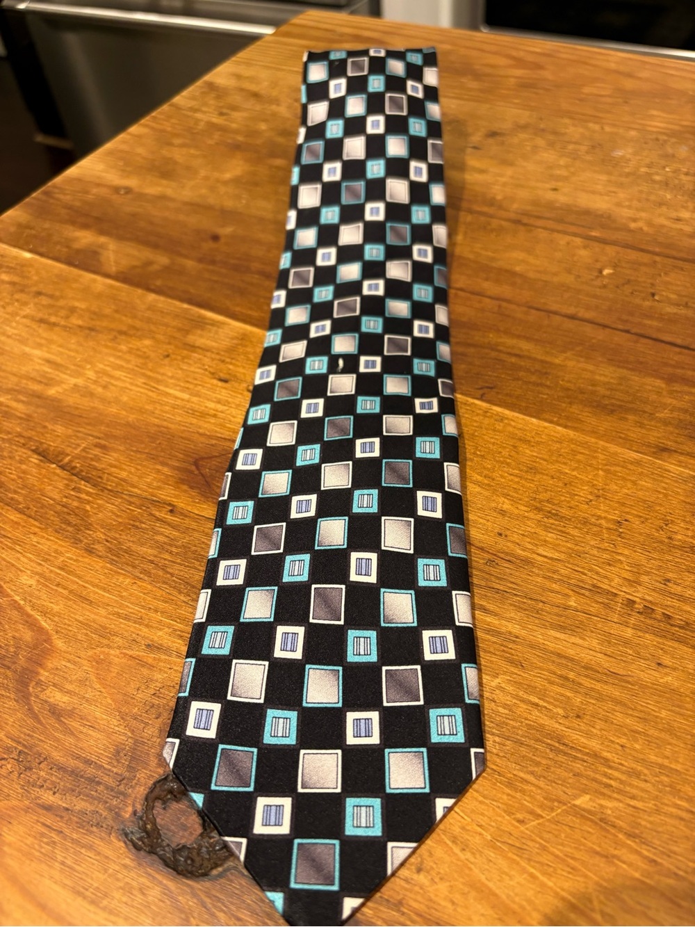 Colours Black Geometric Pattern Men's Tie with Teal Accents